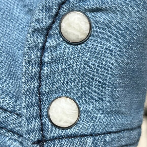 Sundry | Denim Tie Dye Long Sleeve Shirt | Star Heart Embroidery on Elbows | M - Picture 7 of 12